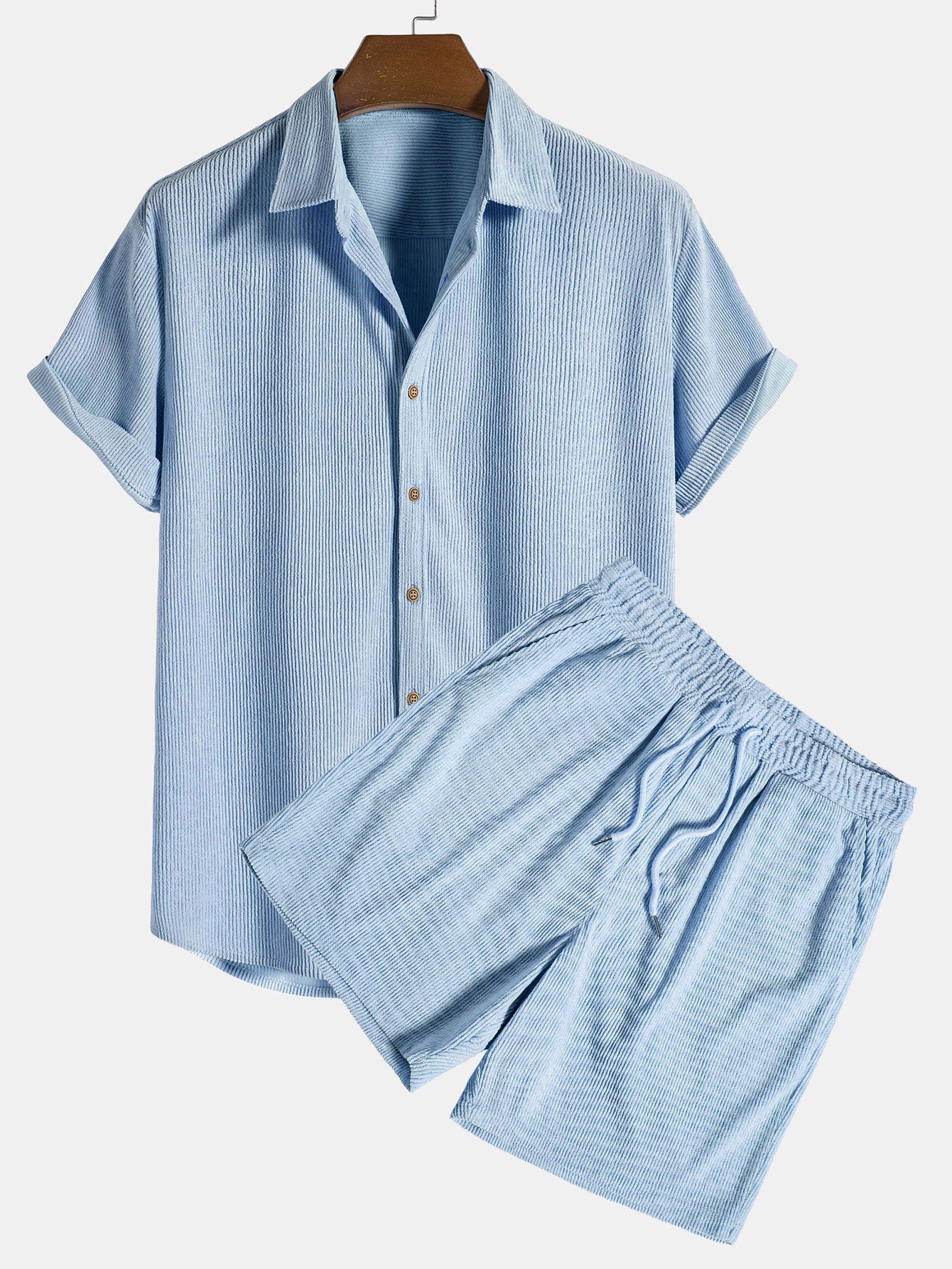 Men's Two Piece Set | Textured Shirt & Shorts