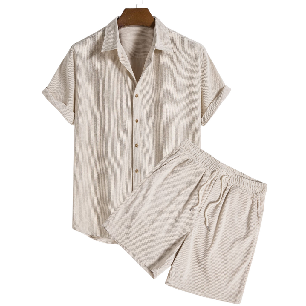 Men's Two Piece Set | Textured Shirt & Shorts