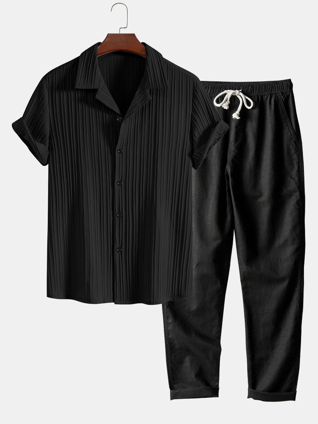 Men's Two Piece Set | Textured Shirt & Trousers