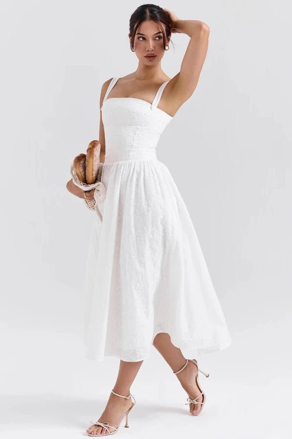 Mia | Chic White Midi Wedding Guest Dress