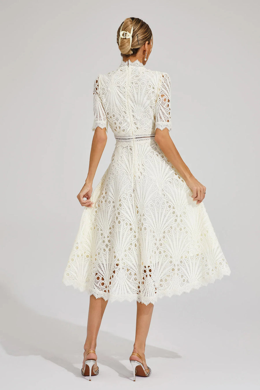 Midi Dress Women | Broderie Lace High Neck & A-Line Occasion Design