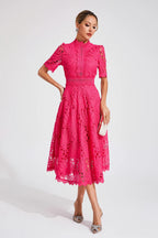 Midi Dress Women | Broderie Lace High Neck & A-Line Occasion Design