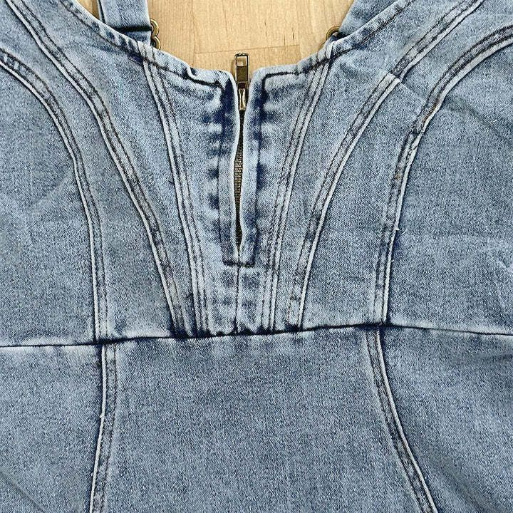 Midi Dress Women | Denim Corset Bodice &amp; Side Split Bodycon Design