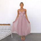 Midi Dress Women | Tulle Skirt Corset Bodice & Spaghetti Strap Design