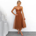 Midi Dress Women | Tulle Skirt Corset Bodice & Spaghetti Strap Design
