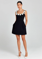Mini Dress Women | 3D Floral Appliqué & Structured Elegant Design