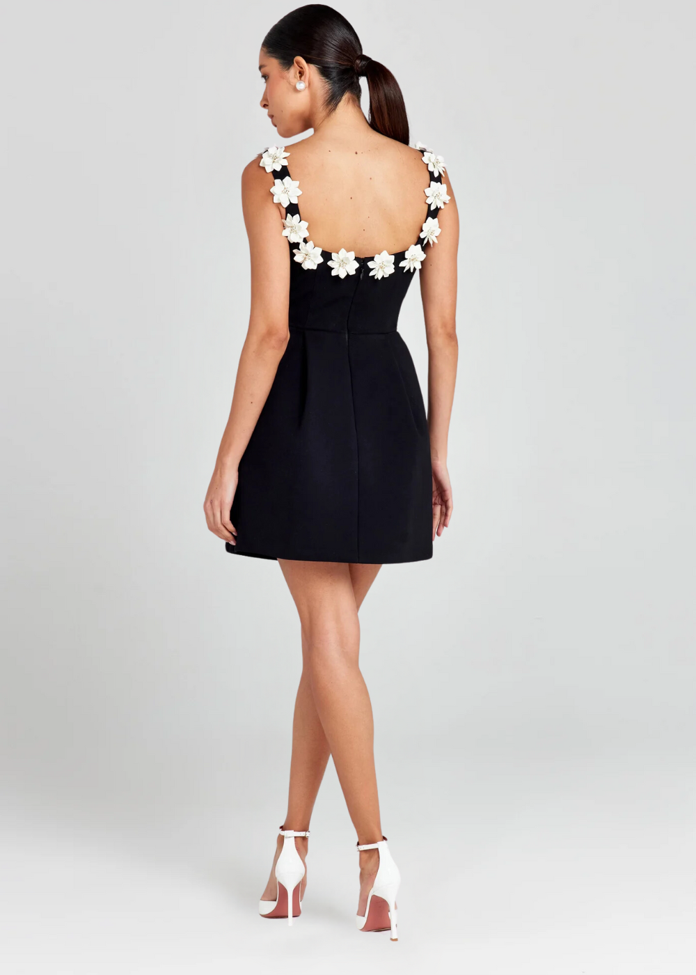 Mini Dress Women | 3D Floral Appliqué &amp; Structured Elegant Design