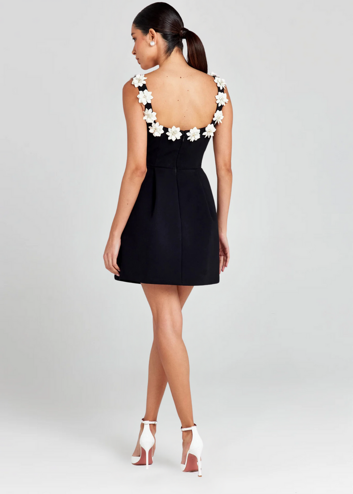 Mini Dress Women | 3D Floral Appliqué &amp; Structured Elegant Design
