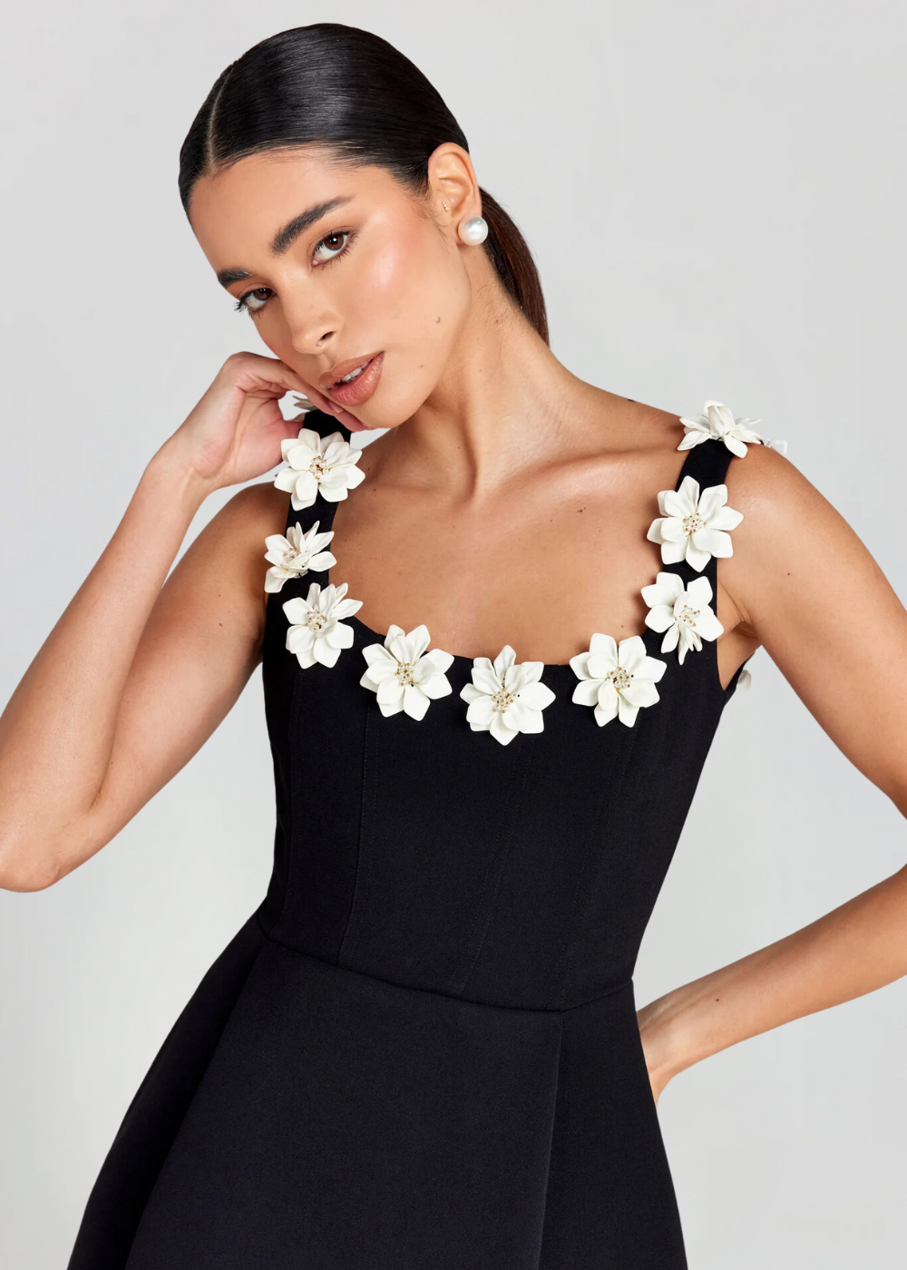 Mini Dress Women | 3D Floral Appliqué &amp; Structured Elegant Design