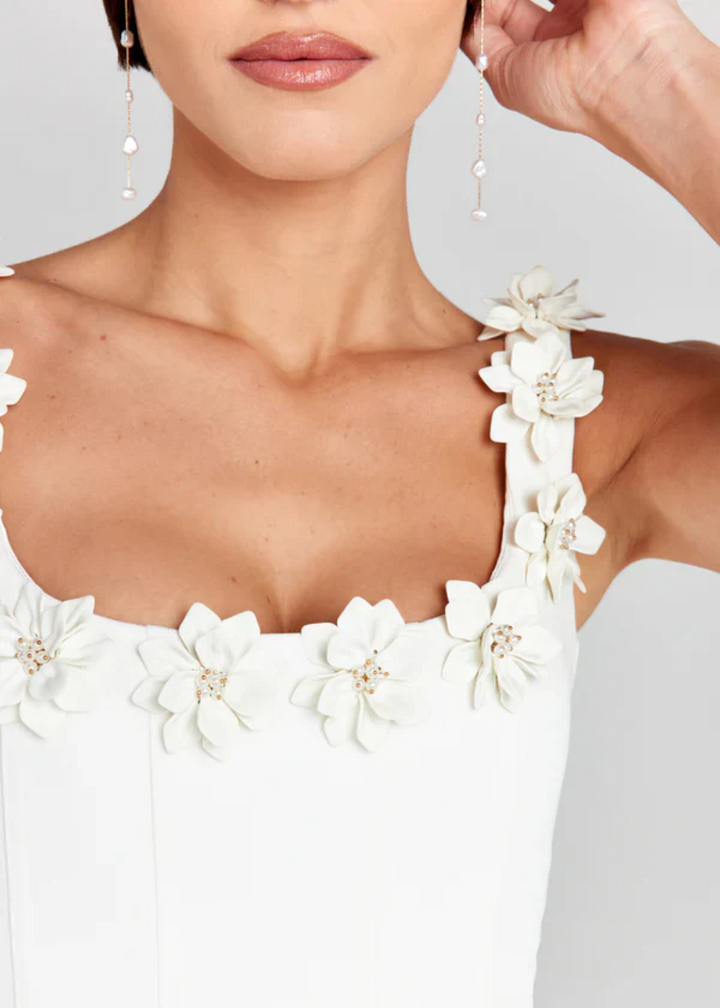 Mini Dress Women | 3D Floral Appliqué &amp; Structured Elegant Design