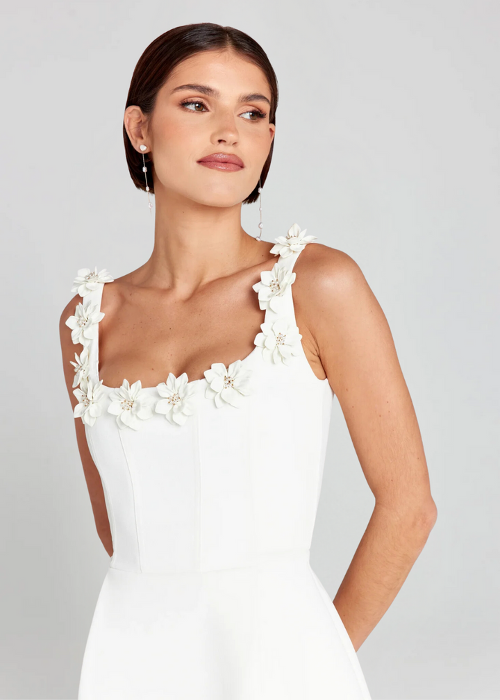Mini Dress Women | 3D Floral Appliqué &amp; Structured Elegant Design