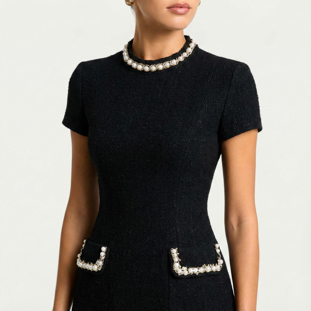 Mini Dress Women | Pearl Trim Collar &amp; Tweed A-Line Design