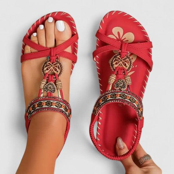 Women's Orthopedic Sandals | Boho Beaded Elastic Flat
