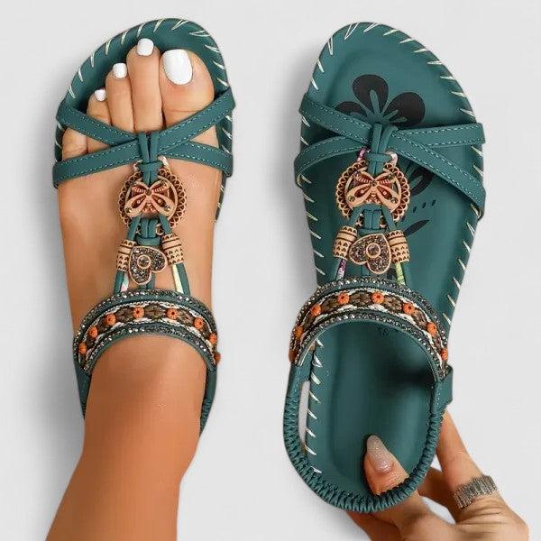 Women's Orthopedic Sandals | Boho Beaded Elastic Flat