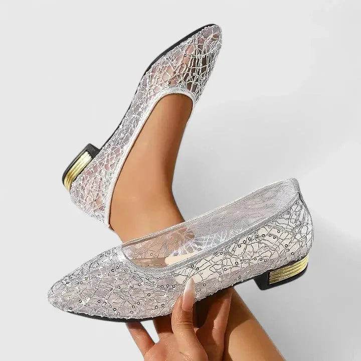 Women's Orthopedic Shoes | Lace Mesh Pointed Toe Low Block Heel