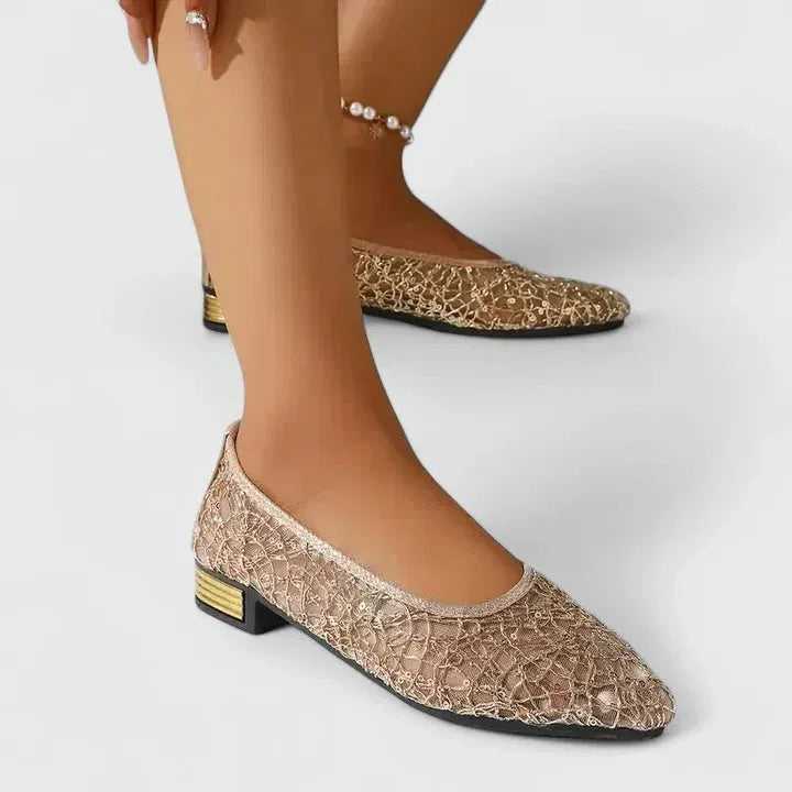 Women's Orthopedic Shoes | Lace Mesh Pointed Toe Low Block Heel