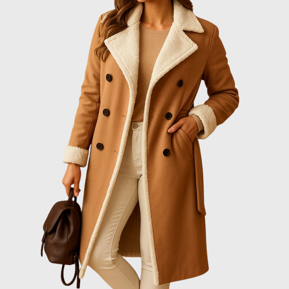 Women's Double Breasted Longline Coat Lapel Collar Overcoat 2