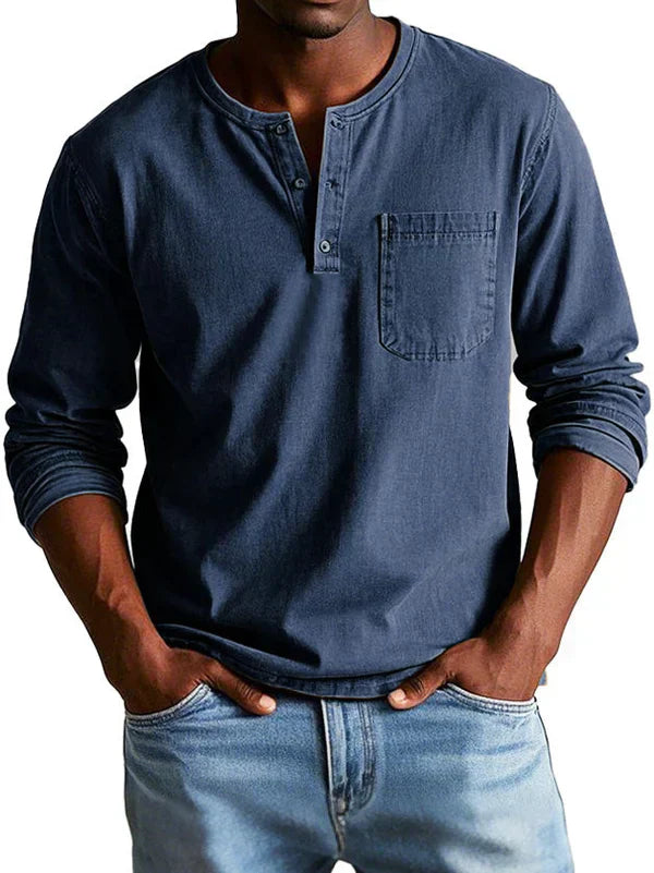 Shirt Men | Long Sleeve Henley &amp; Chest Pocket Casual Design