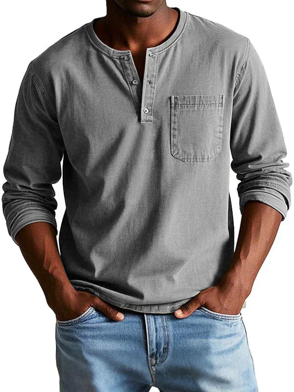 Shirt Men | Long Sleeve Henley & Chest Pocket Casual Design