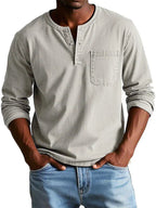 Shirt Men | Long Sleeve Henley & Chest Pocket Casual Design