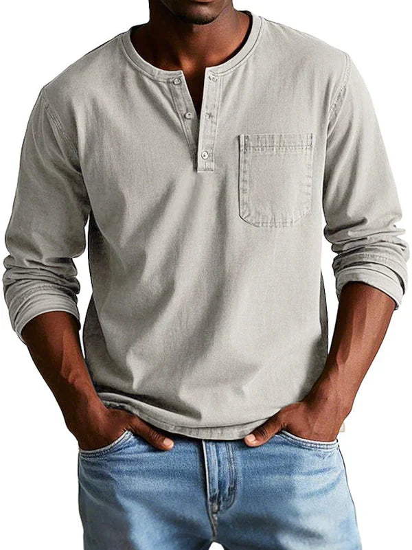 Shirt Men | Long Sleeve Henley &amp; Chest Pocket Casual Design