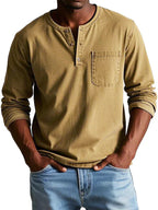 Shirt Men | Long Sleeve Henley & Chest Pocket Casual Design