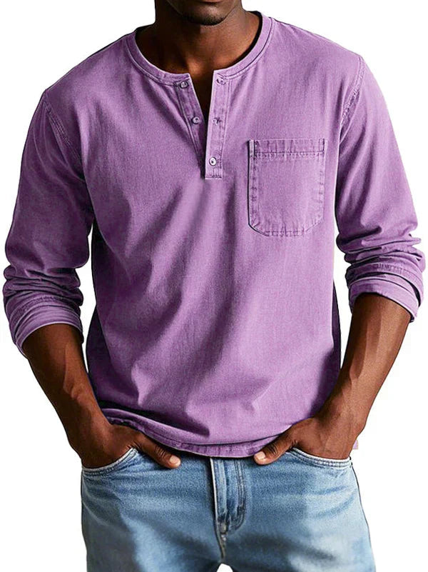 Shirt Men | Long Sleeve Henley &amp; Chest Pocket Casual Design