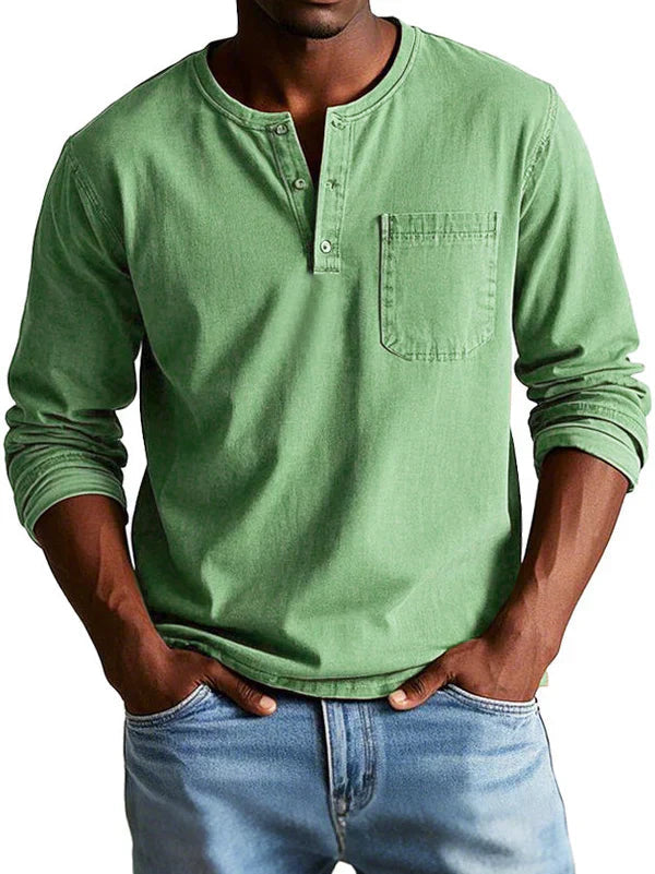 Shirt Men | Long Sleeve Henley &amp; Chest Pocket Casual Design