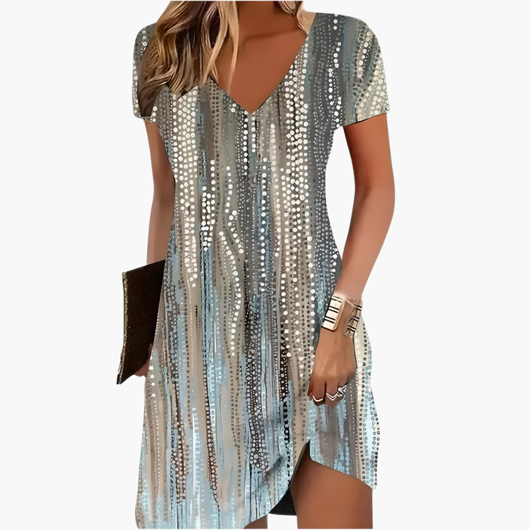 Short Dress Women's | V-Neck & Marble Print