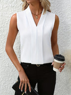 Sleeveless Blouse Women | Pleated V-Neck & Clean Office-Ready Design