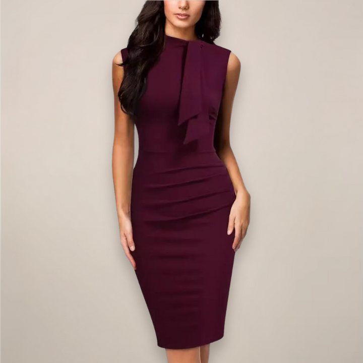 Sleeveless Midi Dress Women | Bow Tie Neck &amp; Elegant Pencil Fit