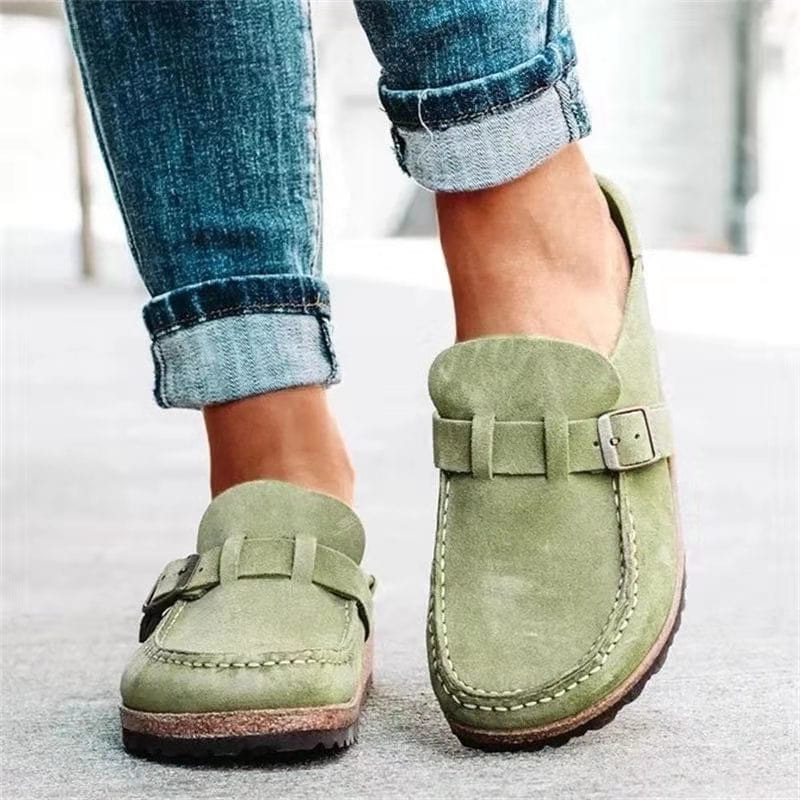 Slip On Loafers Women | Buckle Detail & Cork Sole Casual Design
