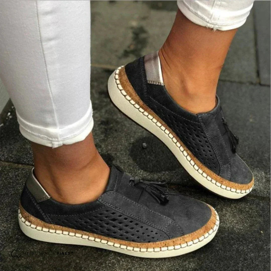 Slip On Loafers Women | Laser-Cut Detail & Tassel Trim Casual Flat