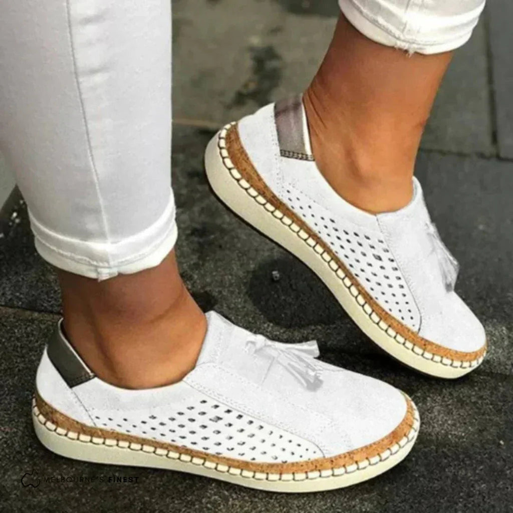 Slip On Loafers Women | Laser-Cut Detail & Tassel Trim Casual Flat