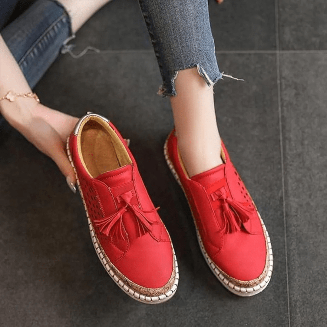 Slip On Loafers Women | Laser-Cut Detail & Tassel Trim Casual Flat