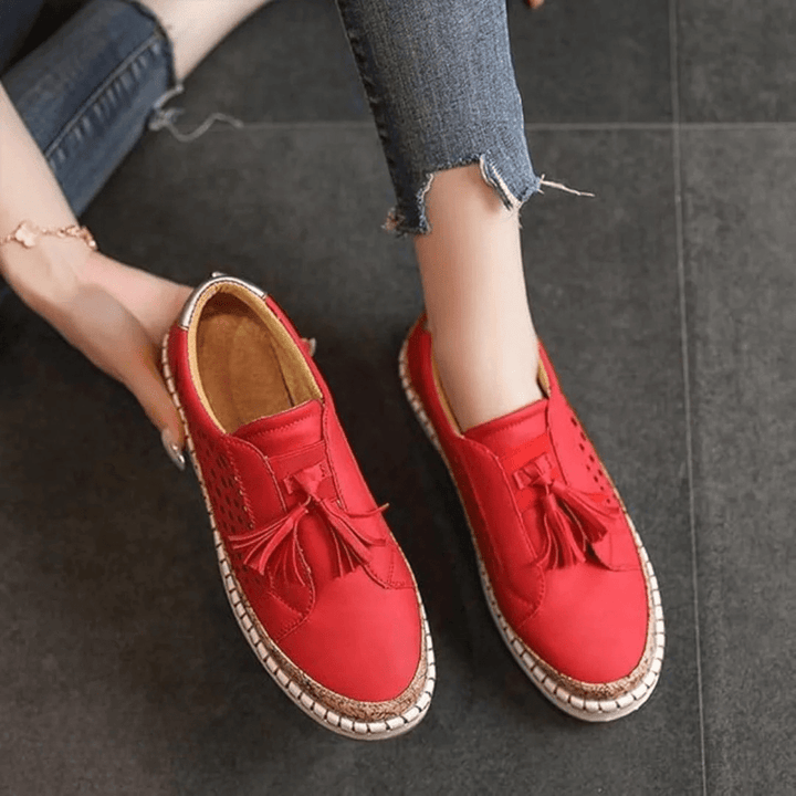 Slip On Loafers Women | Laser-Cut Detail &amp; Tassel Trim Casual Flat