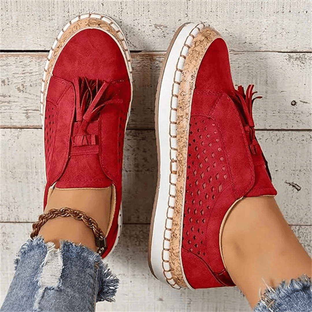 Slip On Loafers Women | Laser-Cut Detail & Tassel Trim Casual Flat