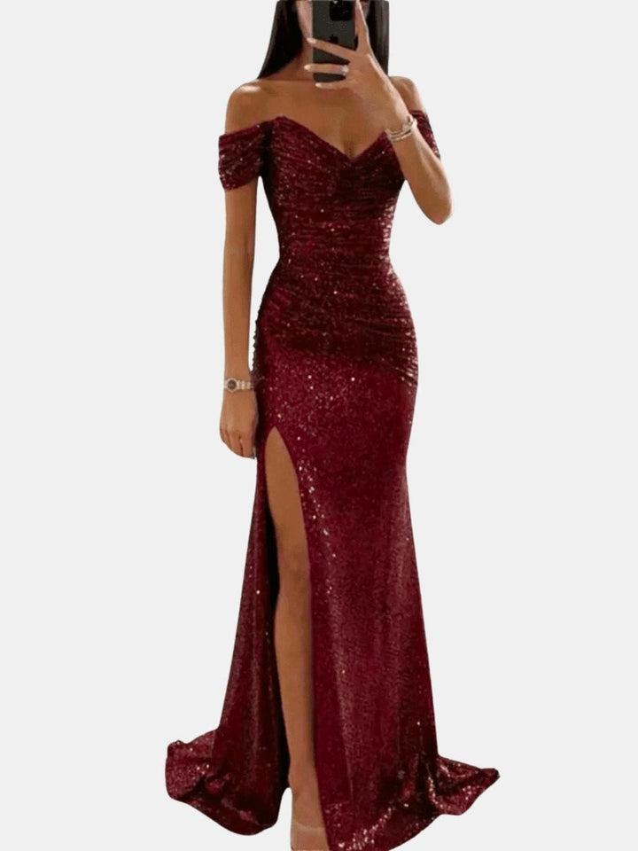 Sophia | Elegant Off-Shoulder Sequin Maxi Dress for Women