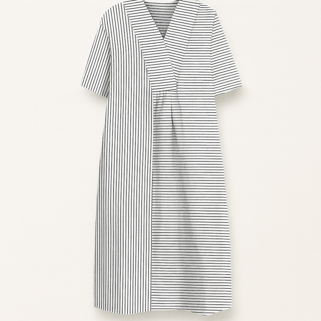 Summer Dress Women | Colour Block Stripe Print & V-Neck Midi Design