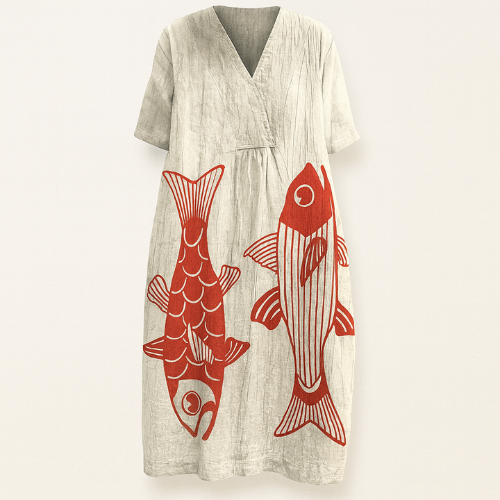 Summer Dress Women | Colour Block Stripe Print &amp; V-Neck Midi Design