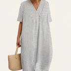 Summer Dress Women | Colour Block Stripe Print & V-Neck Midi Design