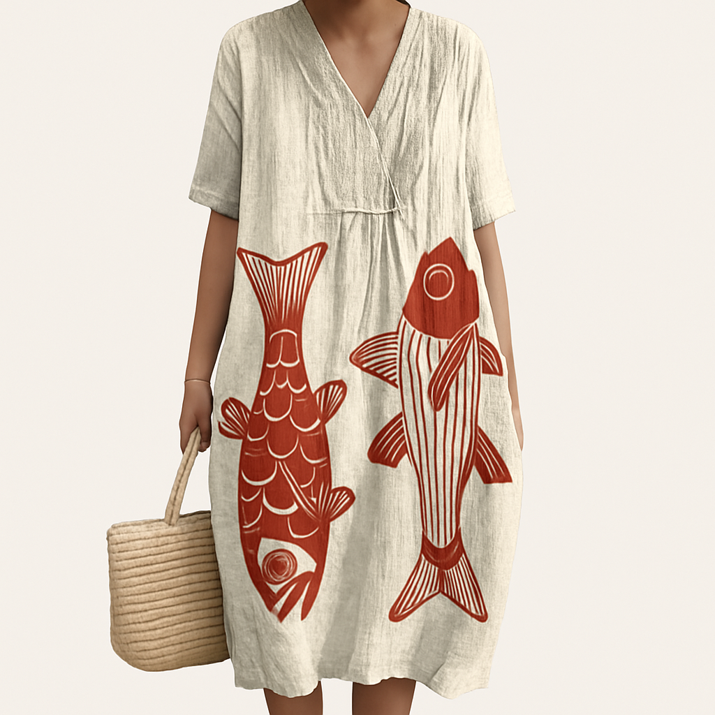 Summer Dress Women | Colour Block Stripe Print &amp; V-Neck Midi Design