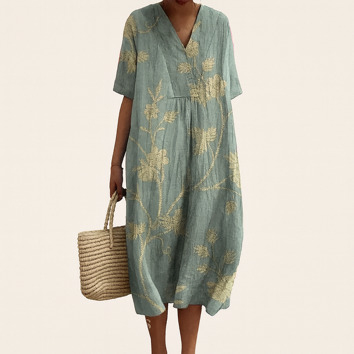 Summer Dress Women | Colour Block Stripe Print &amp; V-Neck Midi Design