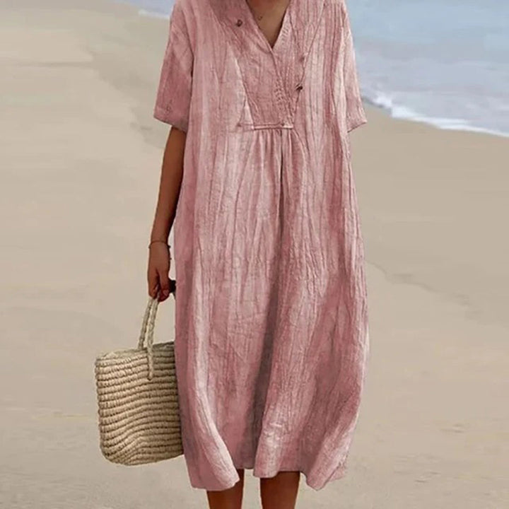 Summer Dress Women | Draped V-Neck &amp; Relaxed Midi Style for Every Occasion