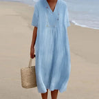 Summer Dress Women | Draped V-Neck & Relaxed Midi Style for Every Occasion
