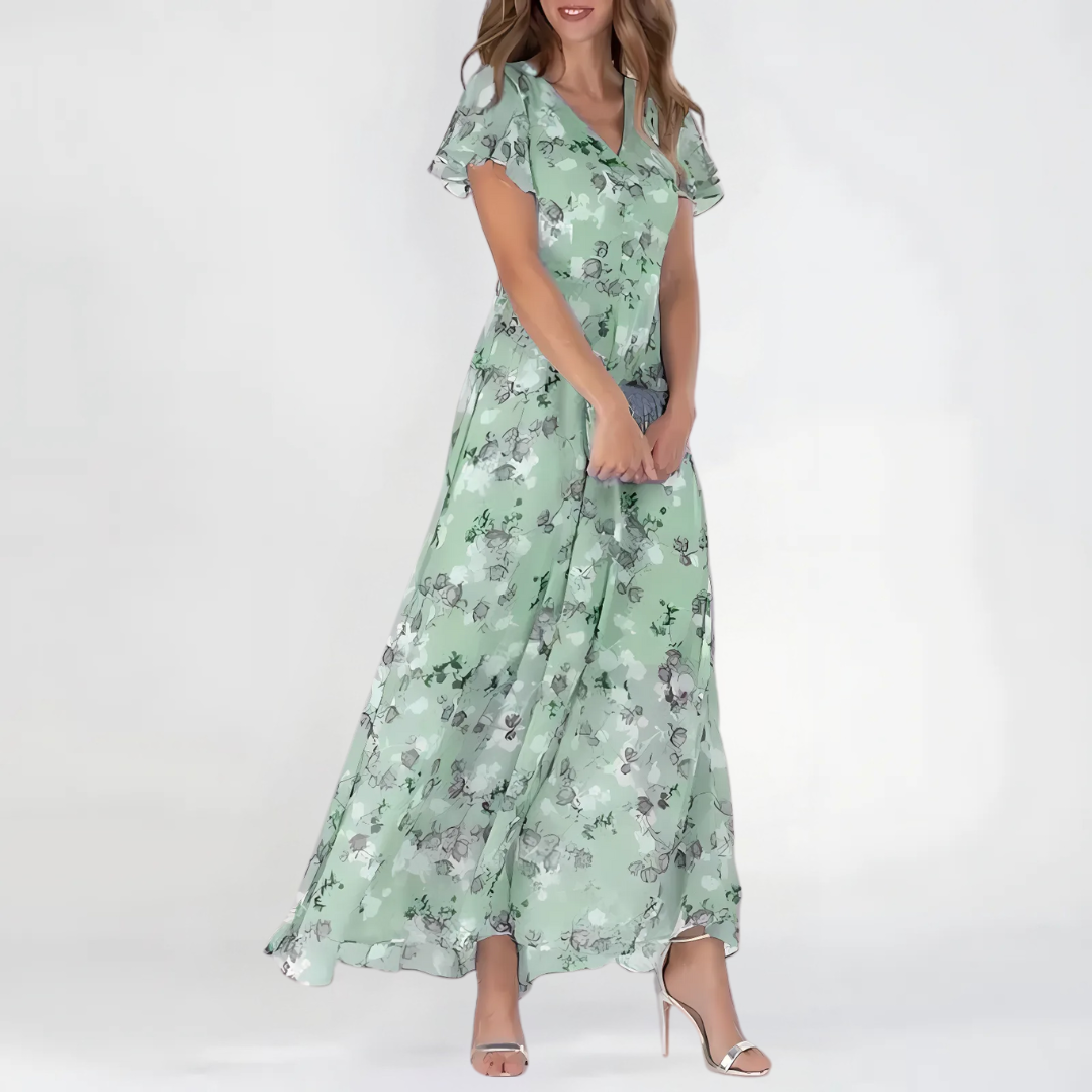 Summer Dress Women | Floral Print V-Neck &amp; Flowing Maxi for Wedding Guests