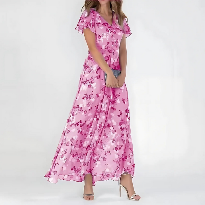 Summer Dress Women | Floral Print V-Neck &amp; Flowing Maxi for Wedding Guests