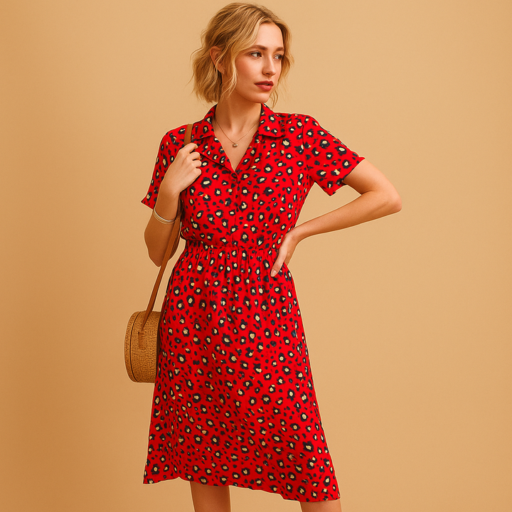 Summer Dress Women | Leopard Print Shirt Collar &amp; A-Line Midi Style