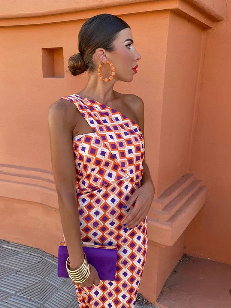 Summer Dress Women | One Shoulder Geometric Print &amp; Elegant