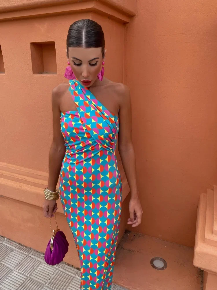 Summer Dress Women | One Shoulder Geometric Print &amp; Elegant
